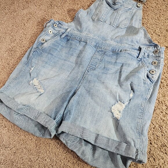 Torrid Denim Overalls Womens 16 Blue Distressed Stretch Jeans Adjustable EUC - Picture 9 of 9